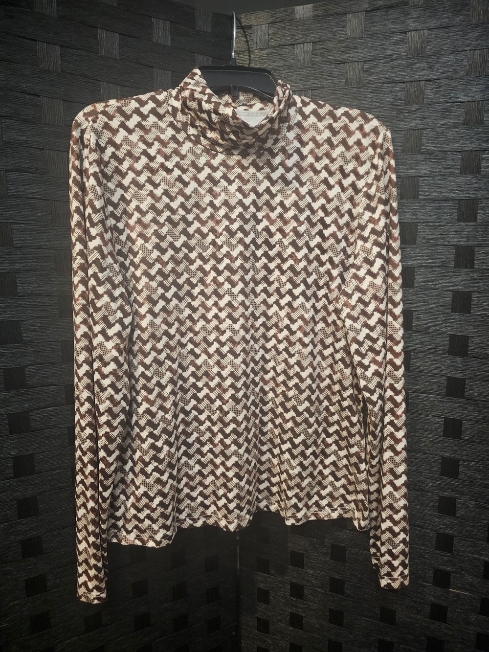 Mock Neck Long Sleeve Top in Brown and Cream